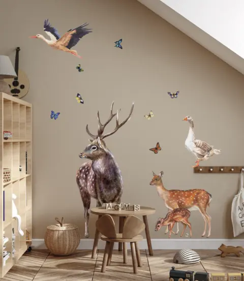 5 Large Birch Tree Wall Decals – Forest Animal Stickers For Kids Room, Nursery, Classroom Decor - View #8
