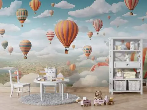 Watercolor Paris With Hot Air Balloon Wallpaper Mural - View #7