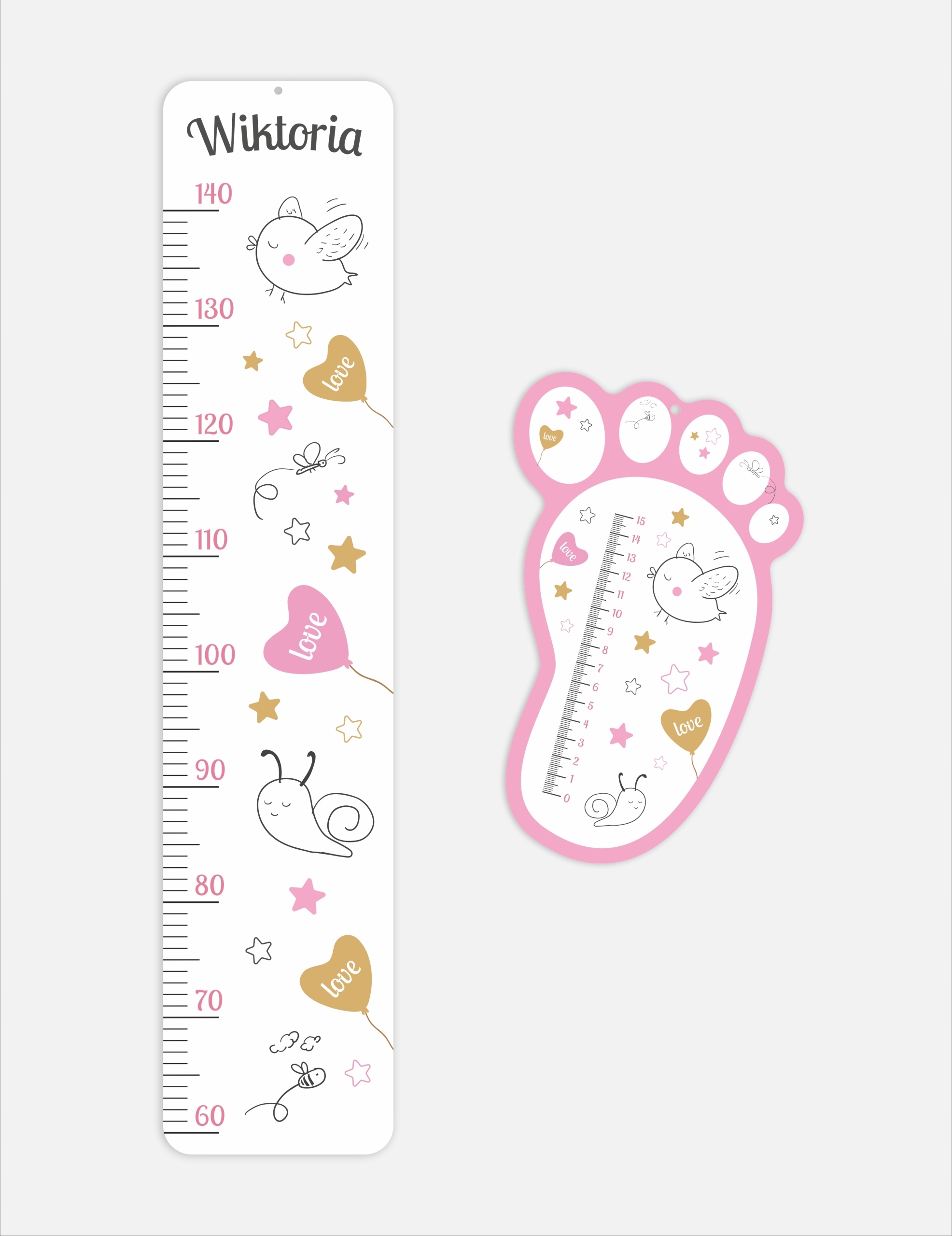 Wallsticker - Birds and Stars / Personalised / Height and Foot Measure