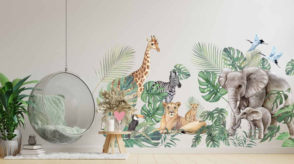 Wallsticker - Forest Animals and Leaves safari jungle