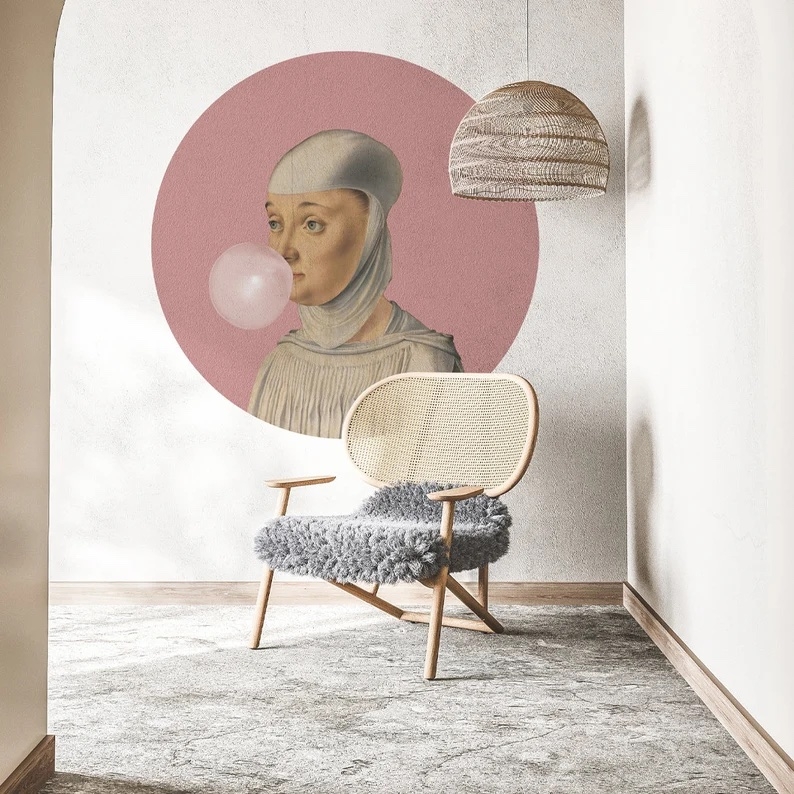 Wallsticker - Women with Bubblegum / Round