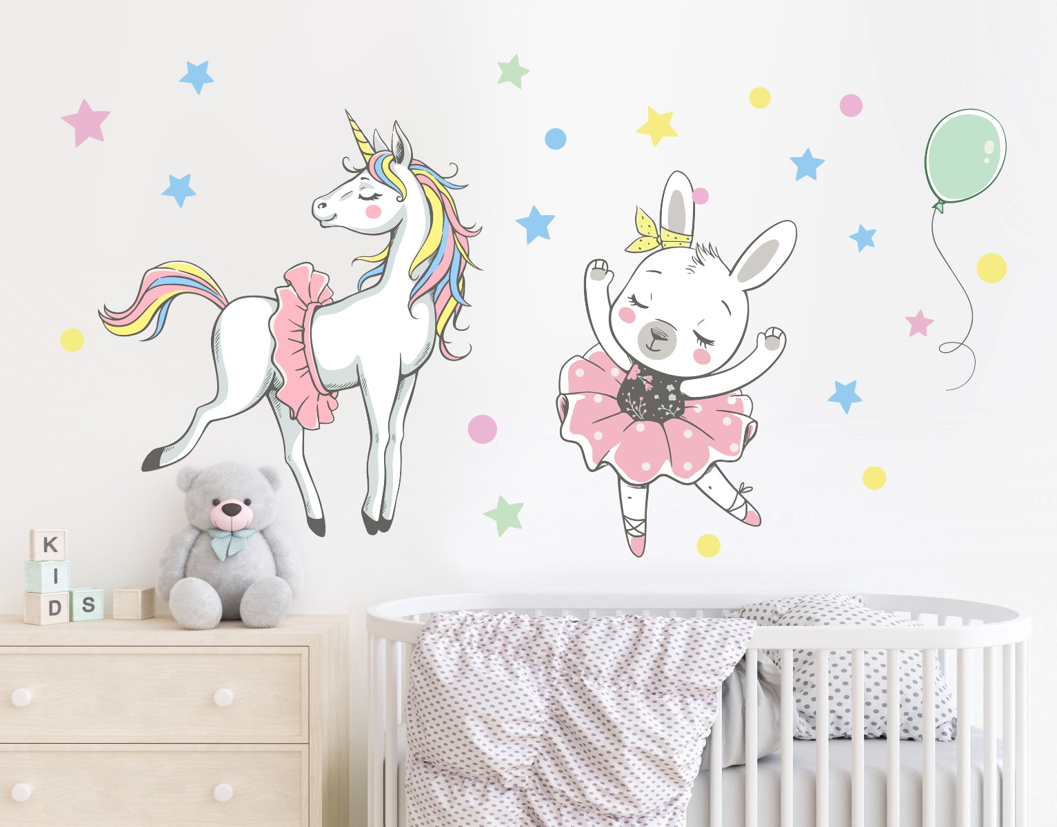 Wallsticker -  Ballerina Unicorn and Bunny