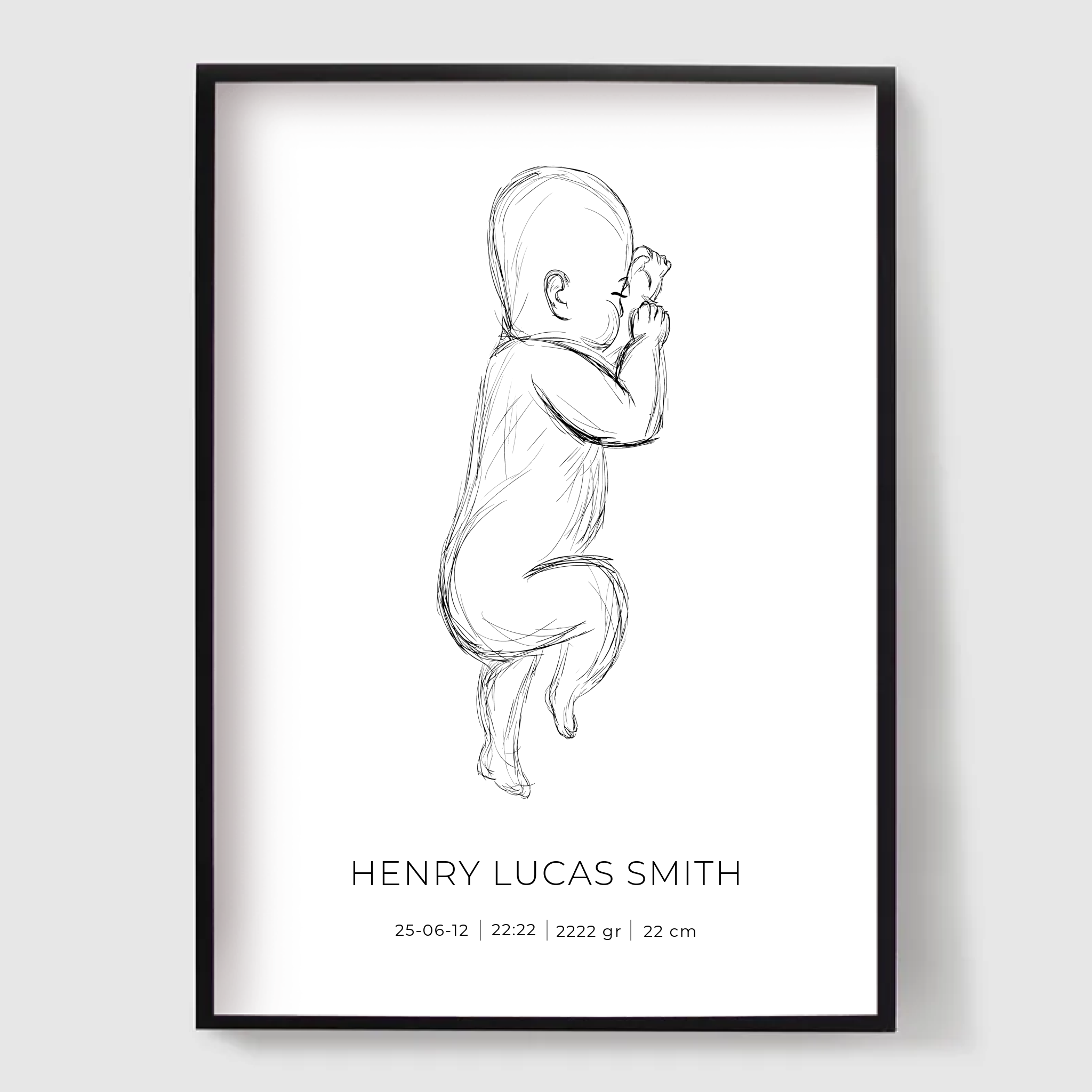 Personalised Birth Poster - Sleeping Infant Actual Size