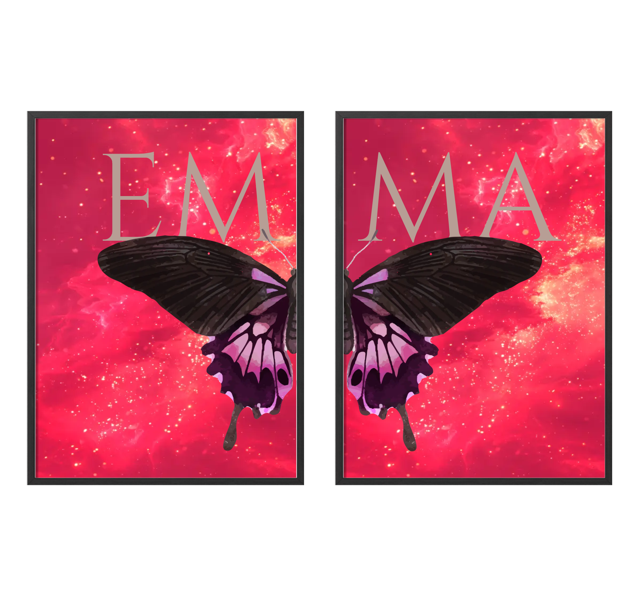 Personalised Posters - Double Butterfly Name - Set of 2