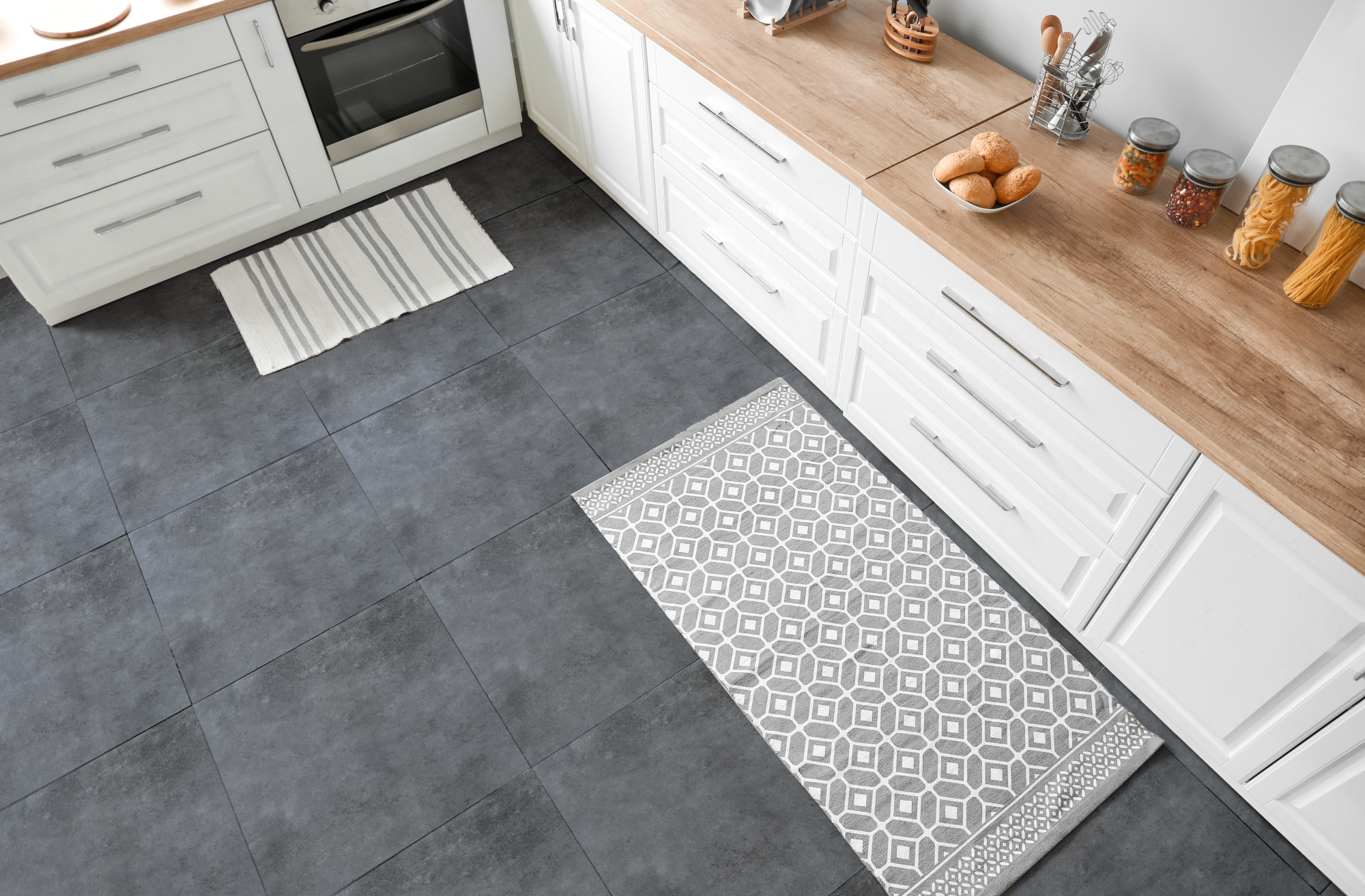 Floor Tiles Sticker - Grey and Black  pattern  / Peel and Stick / 24 pcs