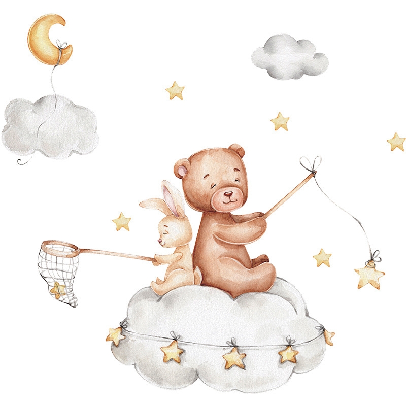 Wallsticker - Bear and Bunny in the Sky