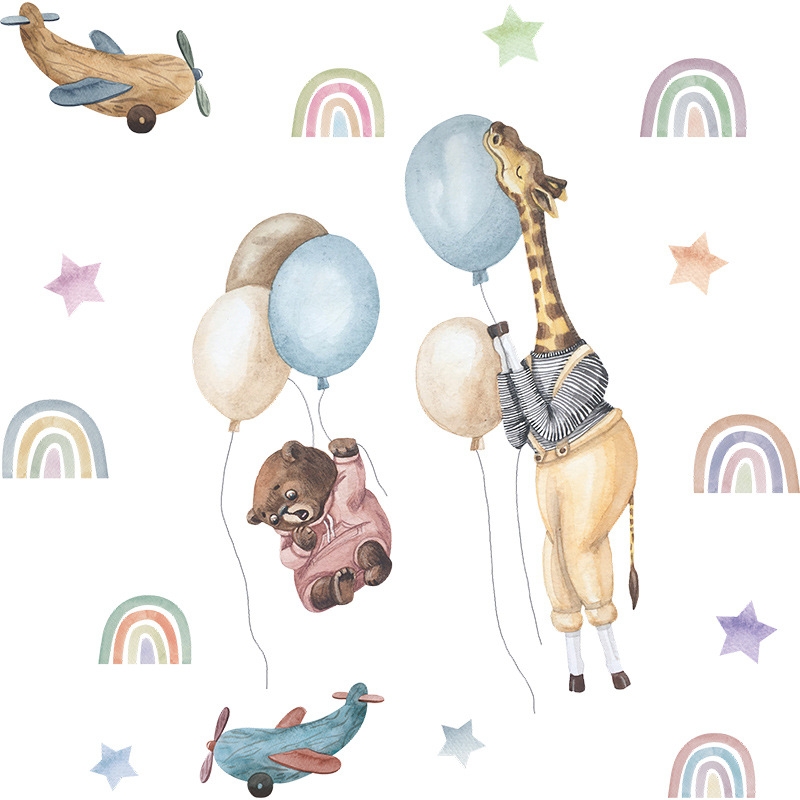 Wallsticker -  Giraffe and Bear with Balloons