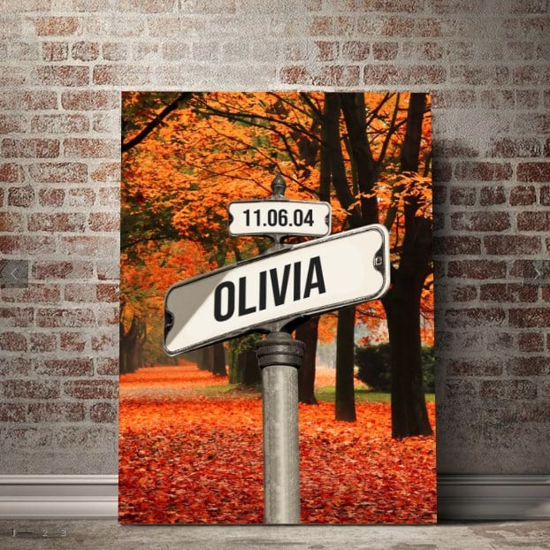 Poster - Crossroad signs / Personalised with Name and Date / Autumn