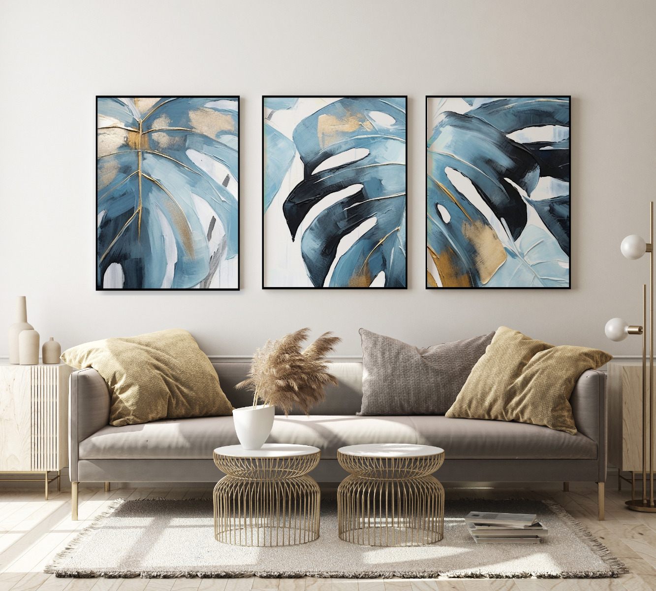 Posters -  Blue Monstera leaves / Set of 3