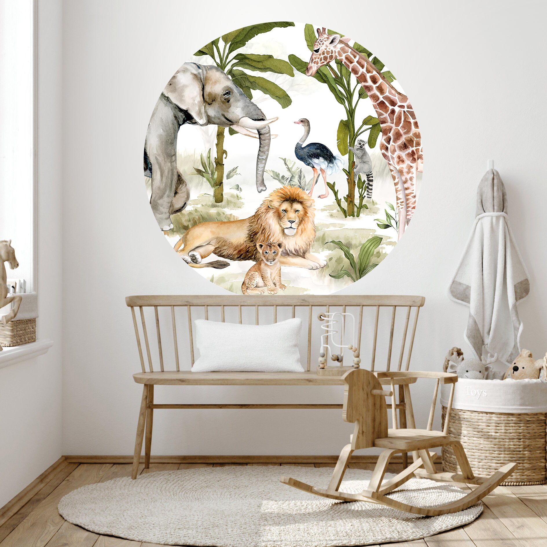 Wallsticker - Giraffe, Lion, Elephant / Circle