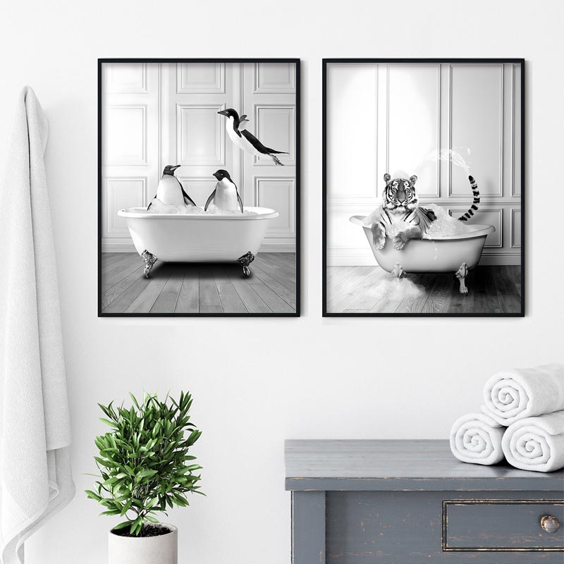 Posters -  Penguins and Tiger / Set of 2