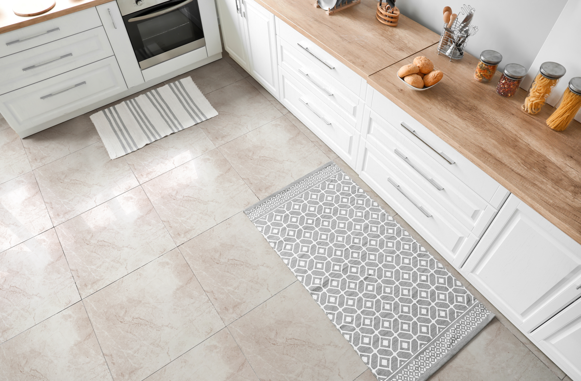 Floor Tiles Sticker - White and Brown  pattern  / Peel and Stick / 24 pcs