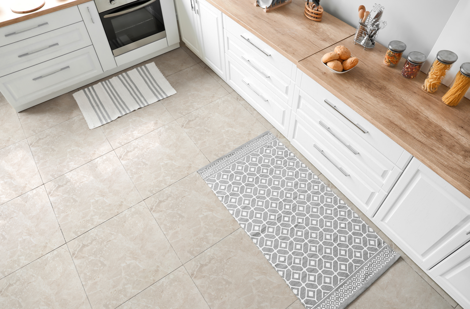 Floor Tiles Sticker -  Pale Brown and White pattern   / Peel and Stick / 24 pcs