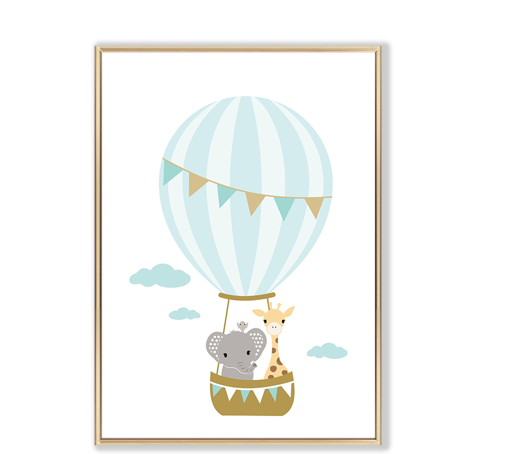 Posters - Animals in Blue Hot Air Balloon