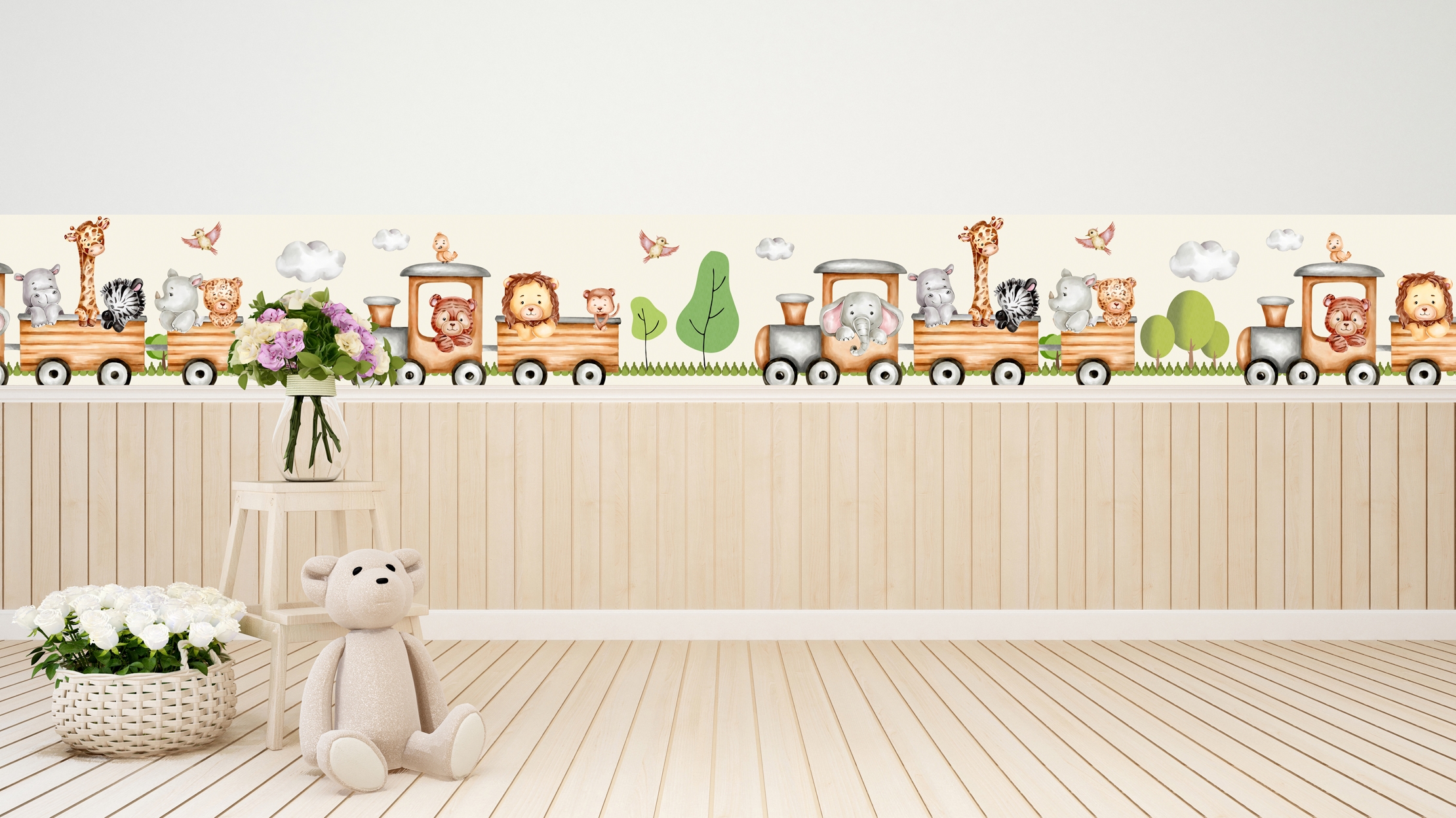 Wallsticker -  Animals on Tram /  Border Sticker
