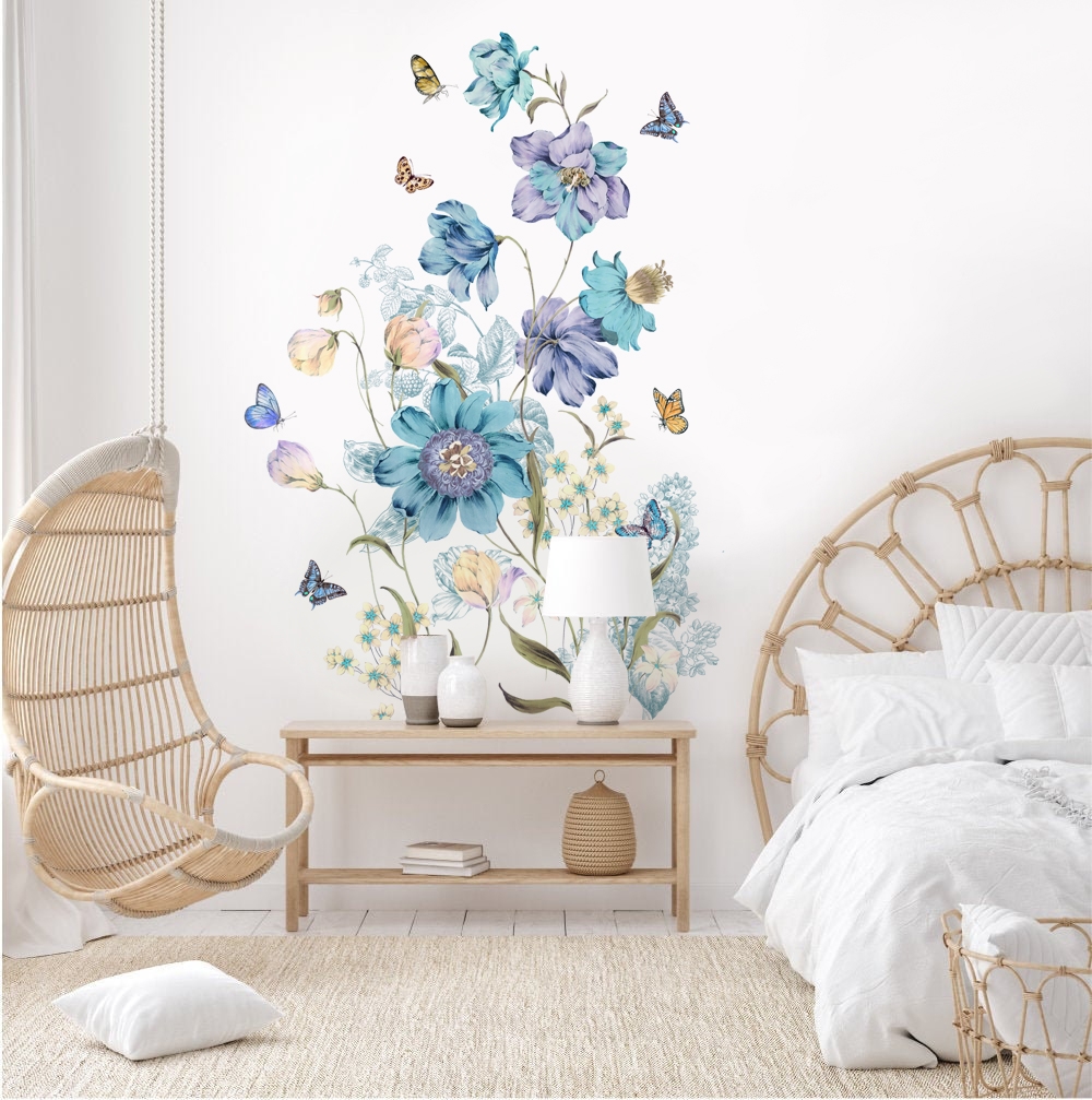 Wallsticker - Blue Flowers and Butterfly