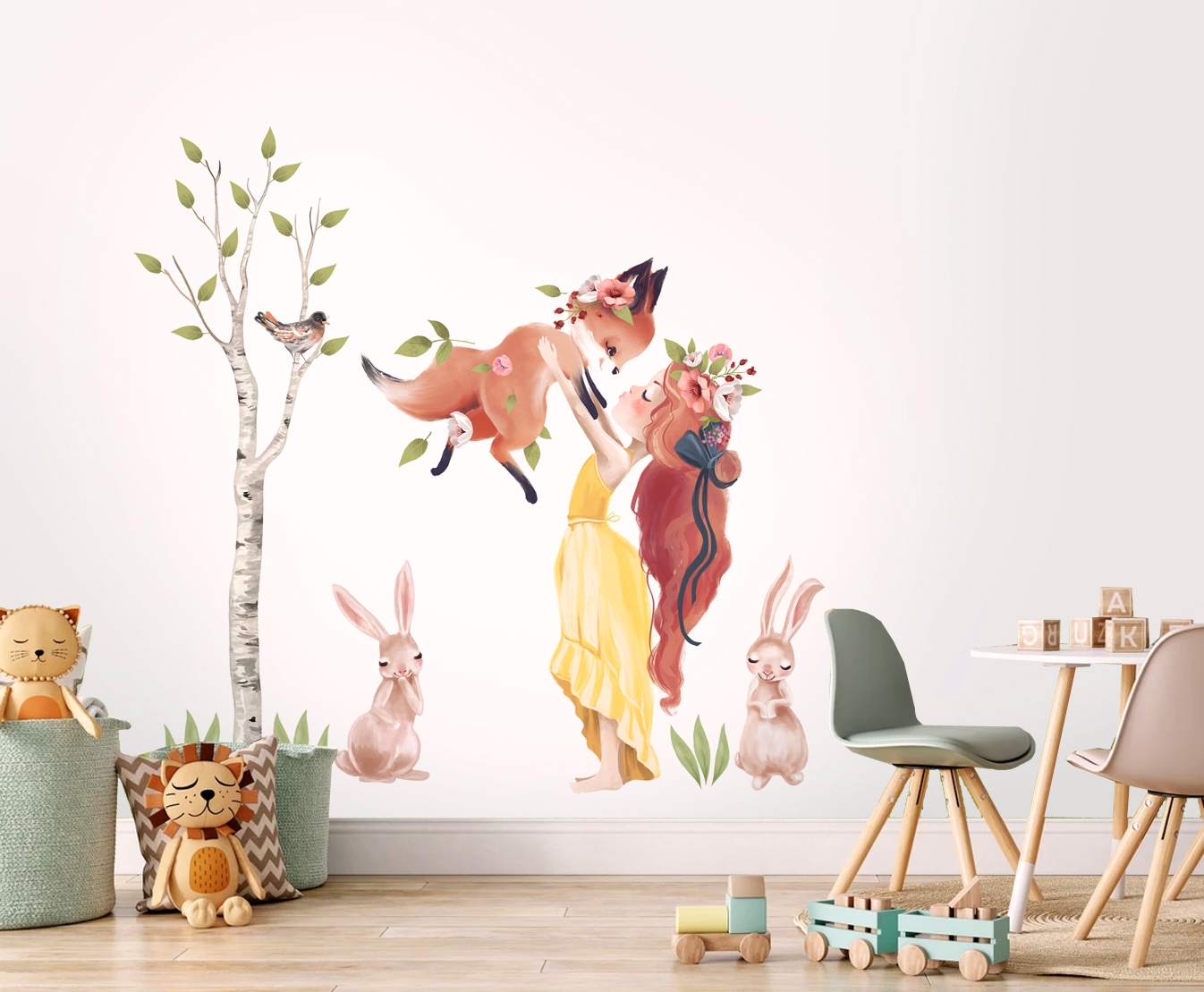 Wallsticker - Forest Girl with Fox