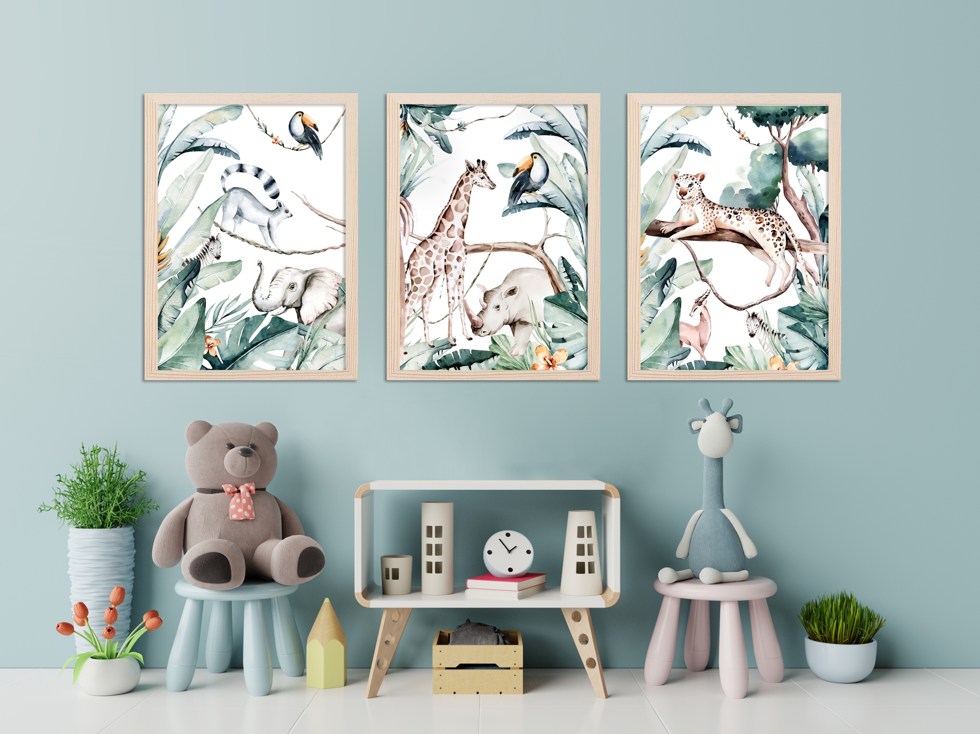 Posters -  Safari Jungle Animals/ Set of 3