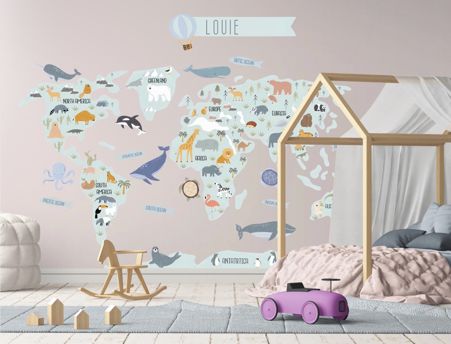 Wallsticker - Personalised World Map with Animals
