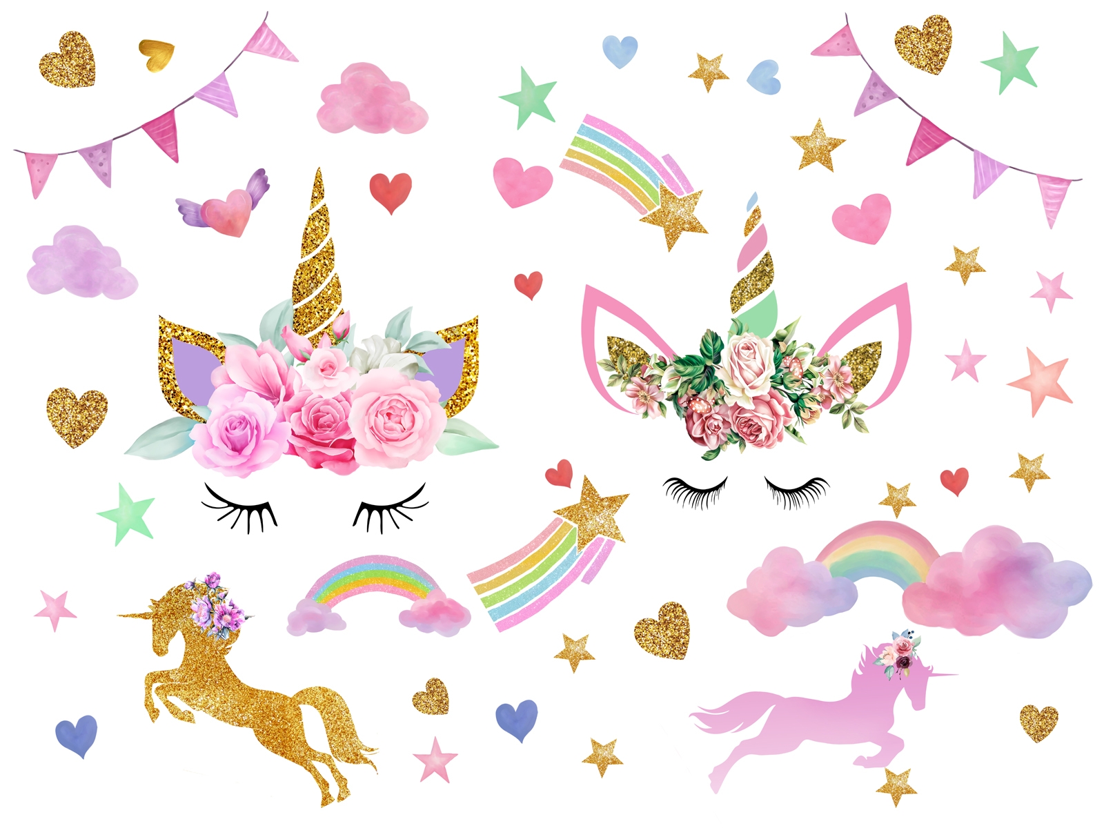 Wallsticker - Unicorn with Hearts and Stars