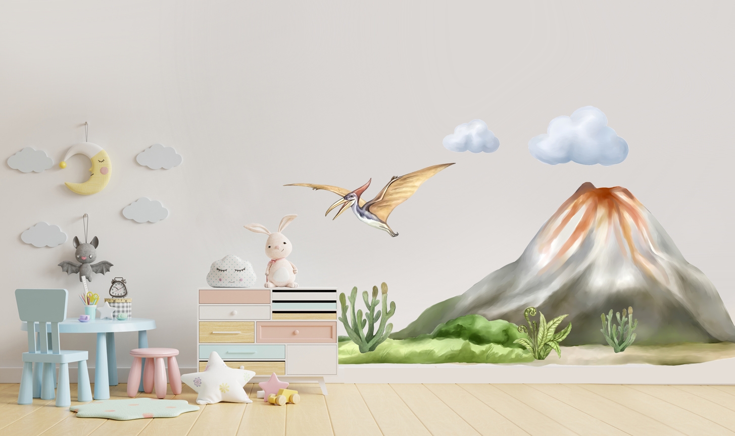 Wallsticker - Pteranodon and Volcano