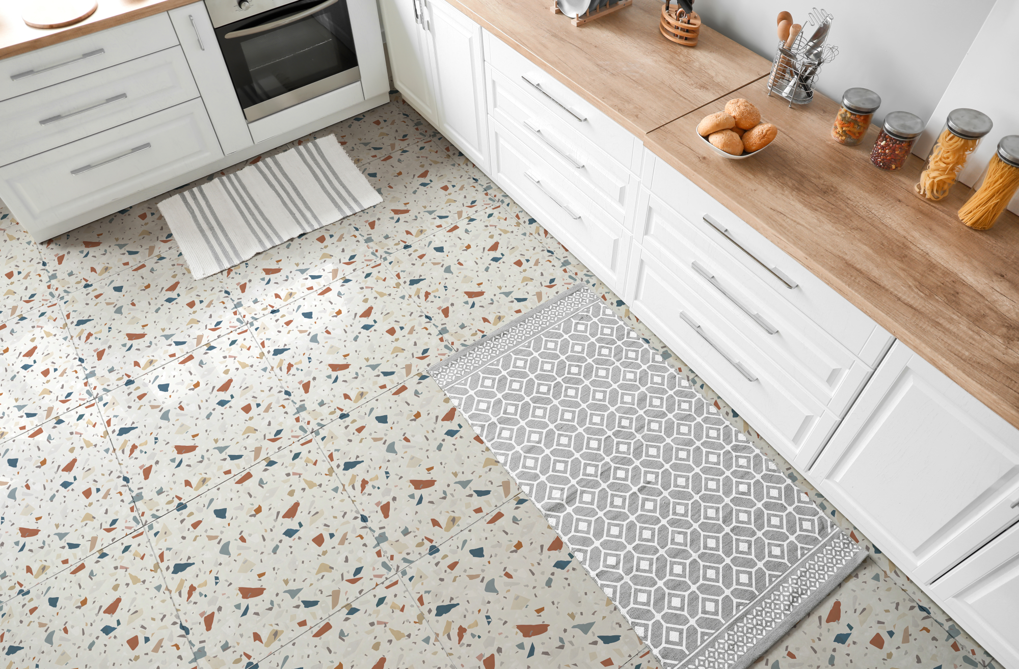 Floor Tiles Sticker - Blue and Brown Mosaic pattern   / Peel and Stick / 24 pcs