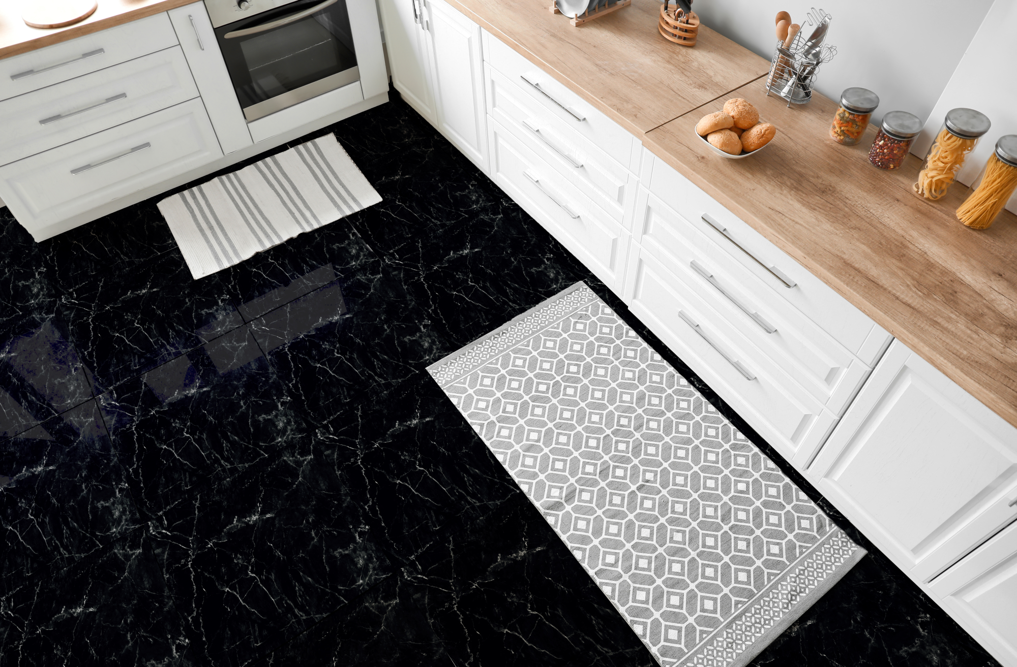 Floor Tiles Sticker - Black  and WhIte pattern     / Peel and Stick / 24 pcs