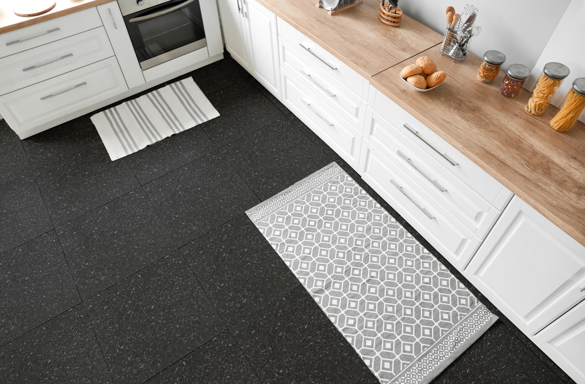 Floor Tiles Sticker -  Black Crystal  pattern  / Peel and Stick / 24 pcs