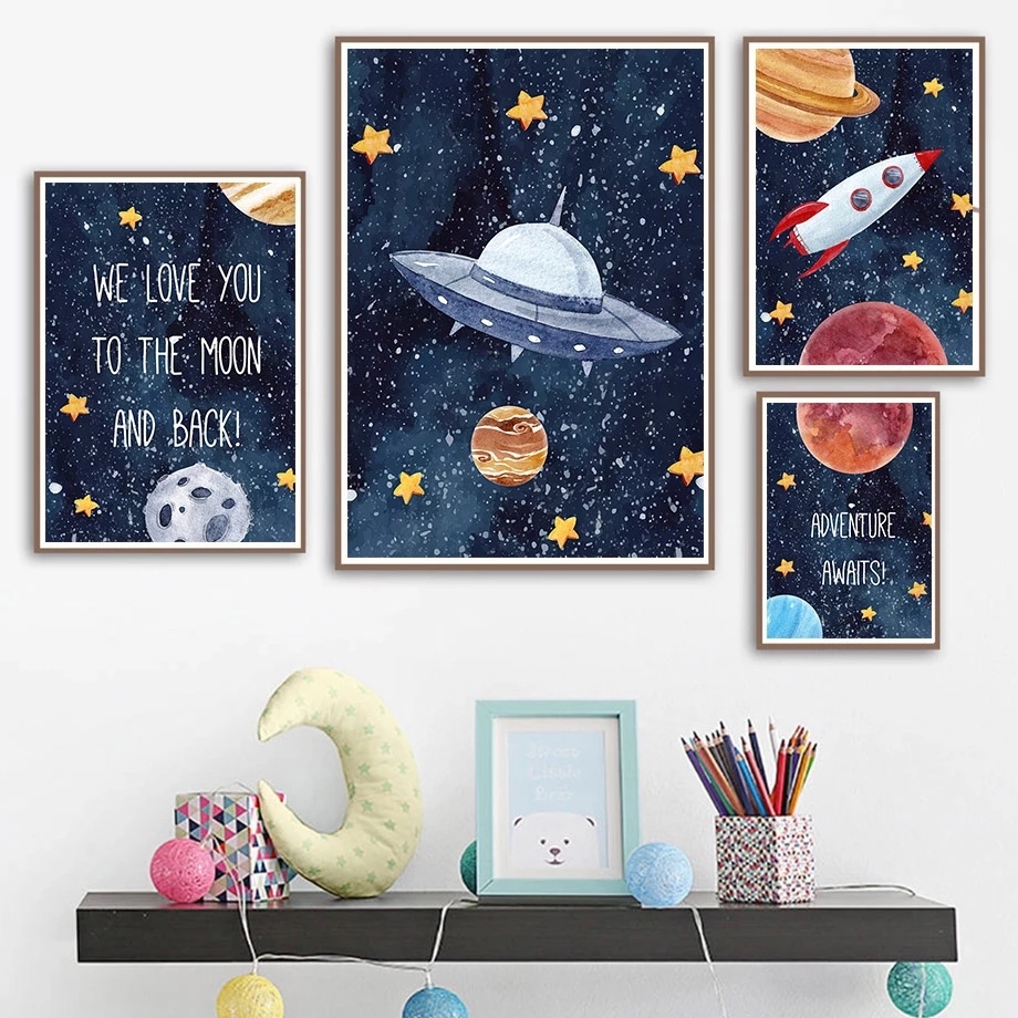Posters - Space, Planet and Rocket / Set of 4