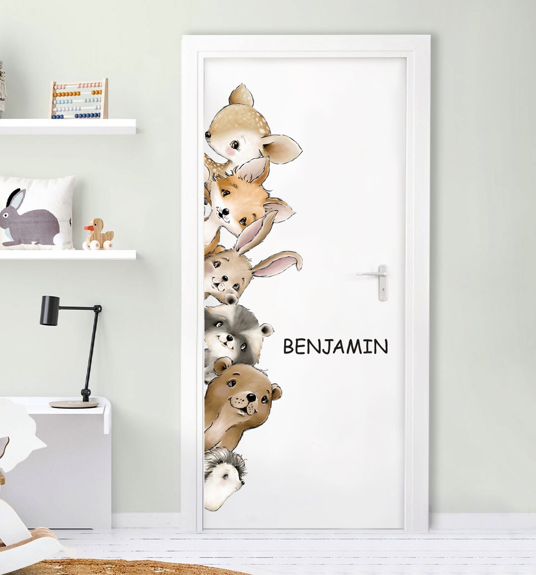 Door Sticker - Peeking Animals / 02 / Custom Text