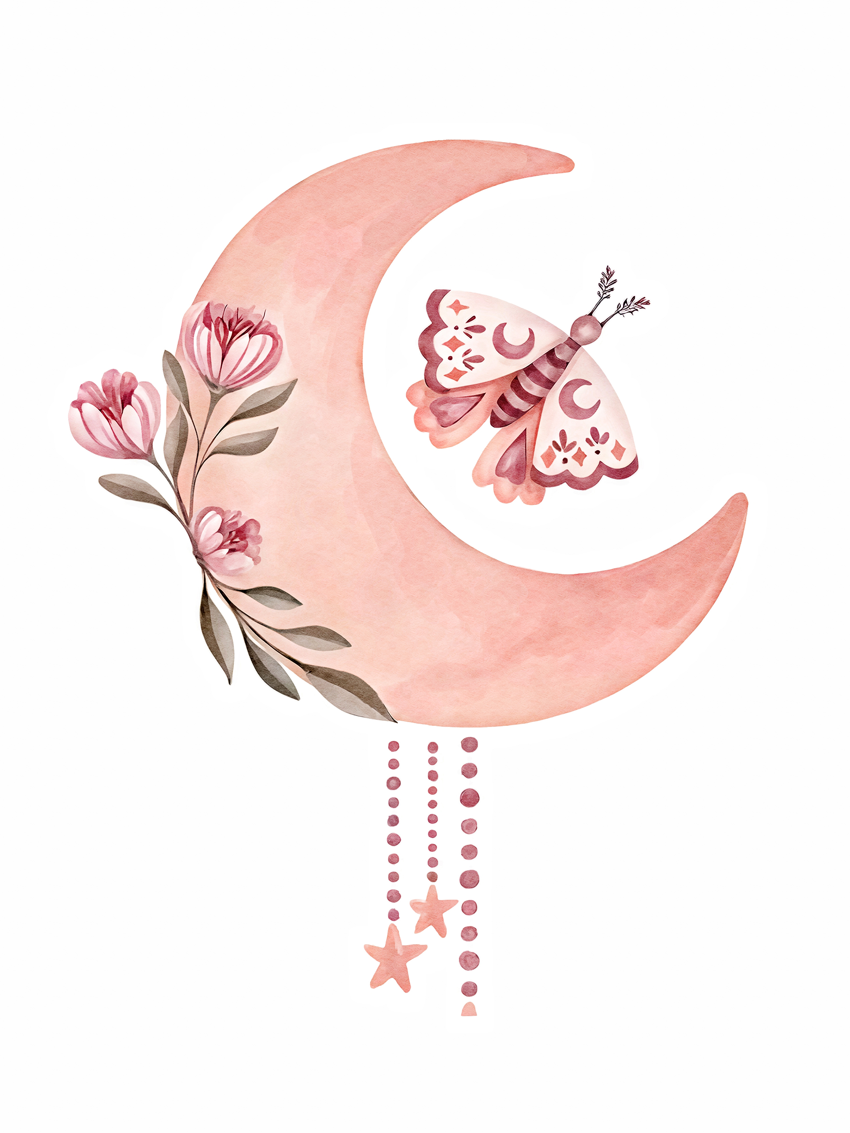 Poster - Moon and Butterfly / Pink