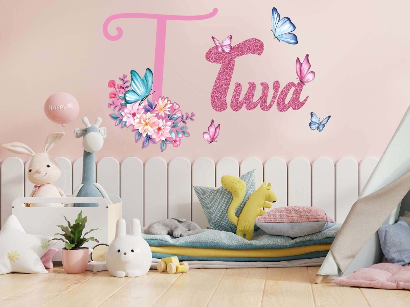 Wallstickers - Flowers and Butterfly / Personalised