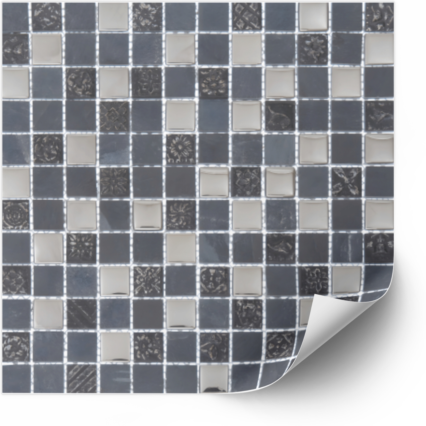 Tiles Sticker - Florale Grey / Dark Grey and Sliver / Peel and Stick / 24 pcs