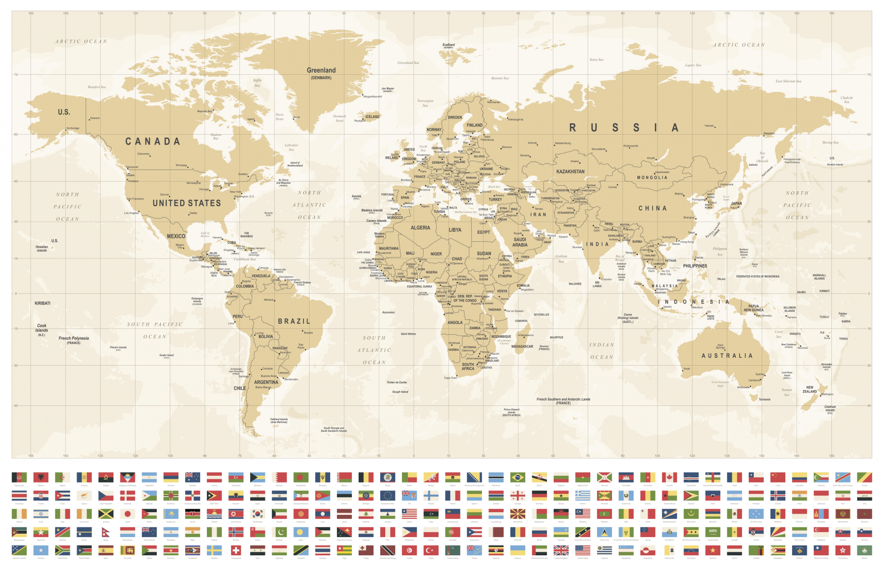 Wallsticker -  World Map with Flags