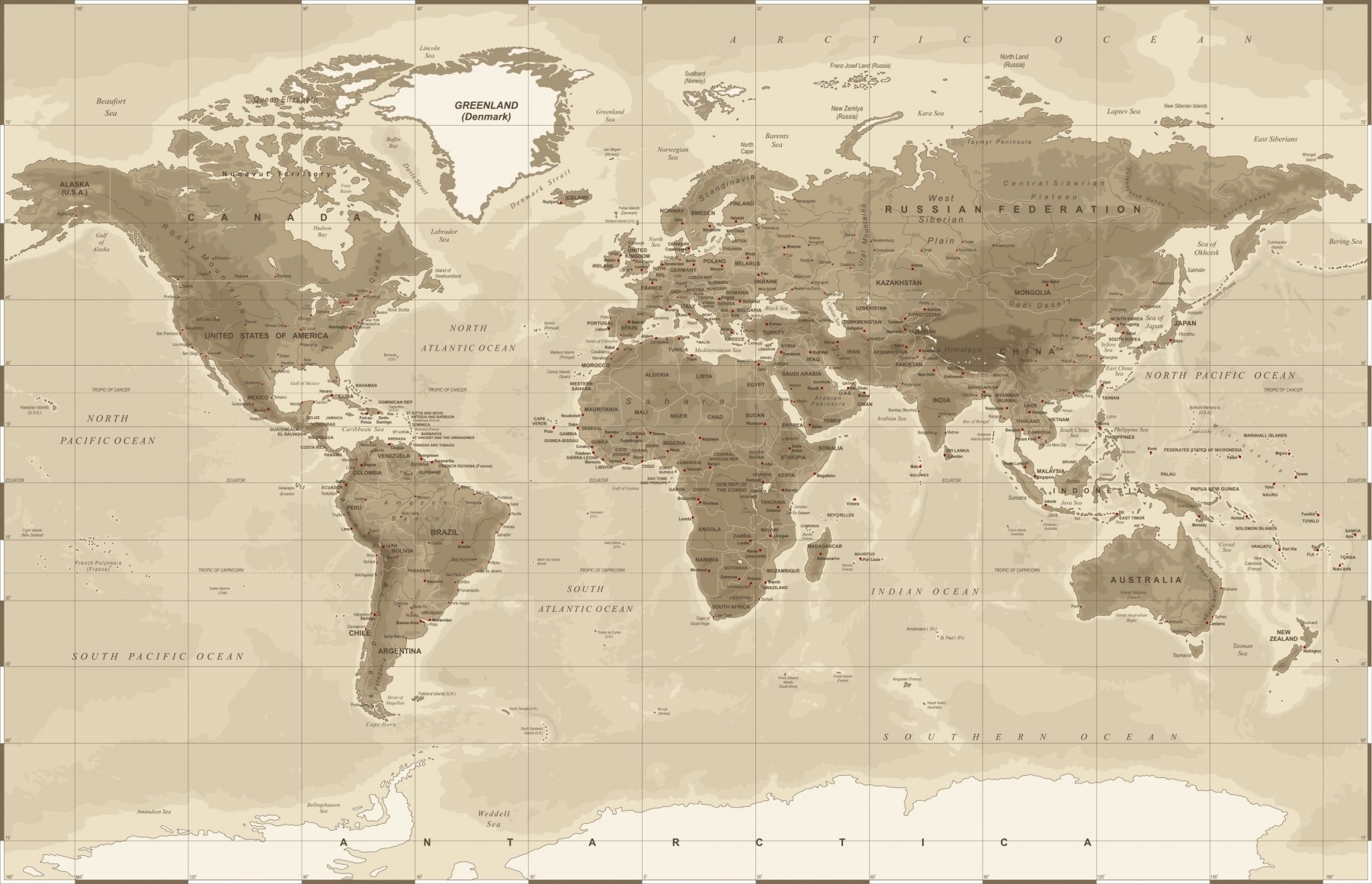 Wallsticker -  World Map / Brown