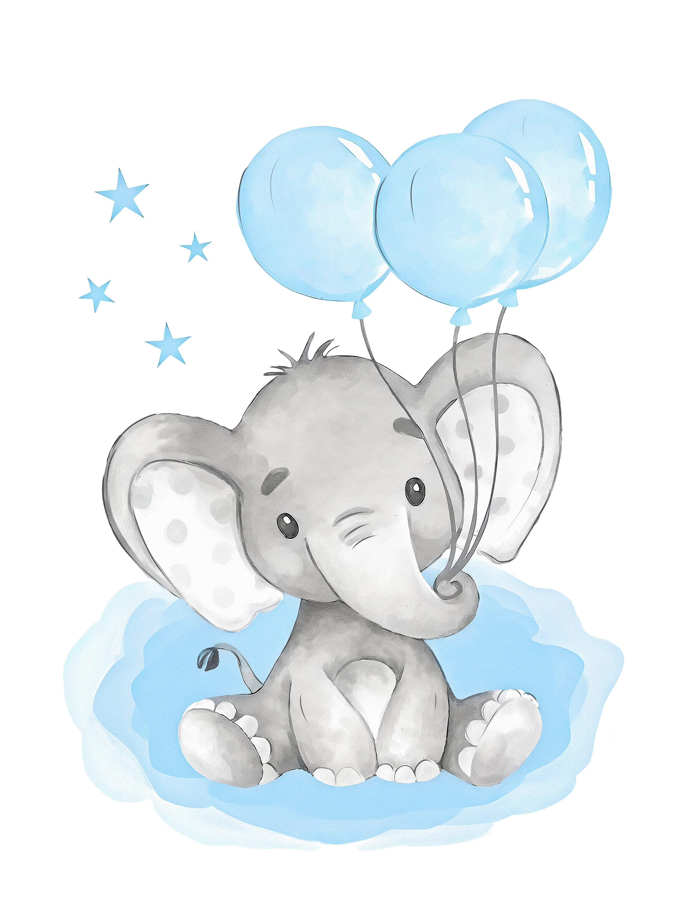 Poster - Elephant with Balloons / Blue
