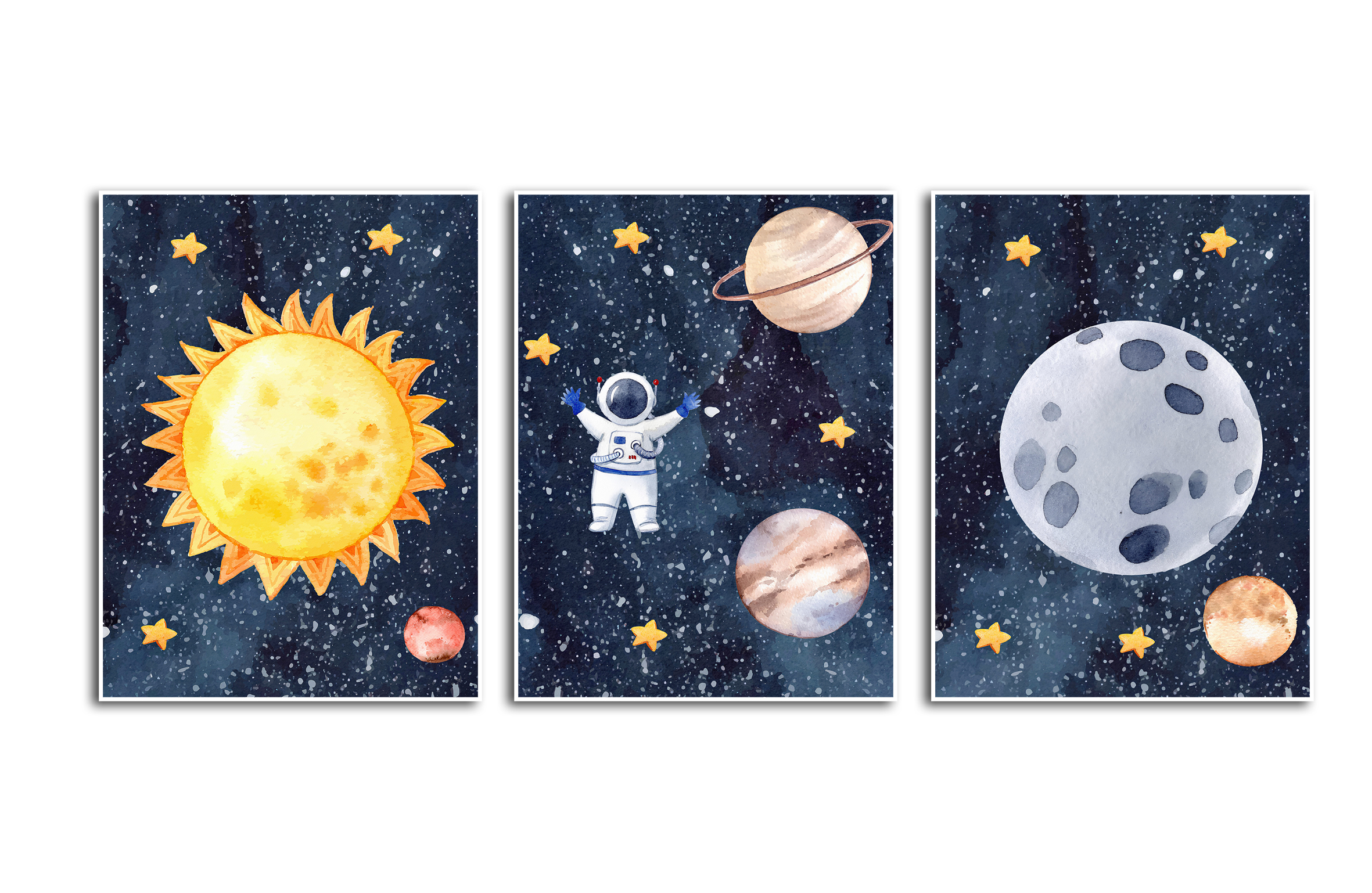 Posters - Sun, Planets and Astronaut / Set of 3