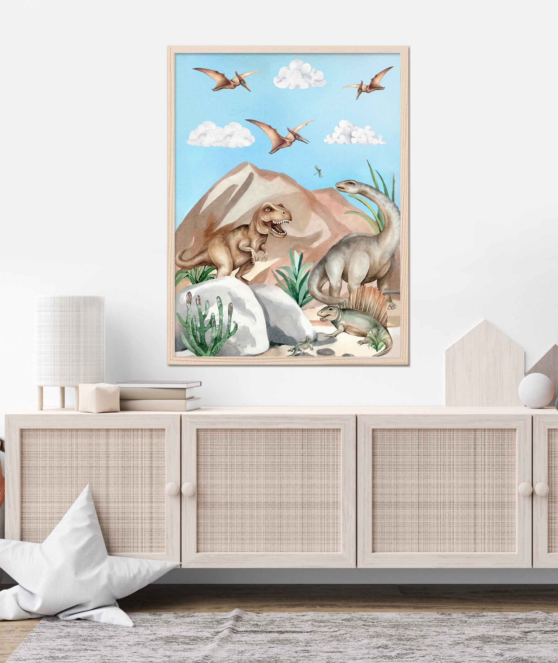Poster -  Dinosaurs / Pterodactylus and  Brontosaurus
