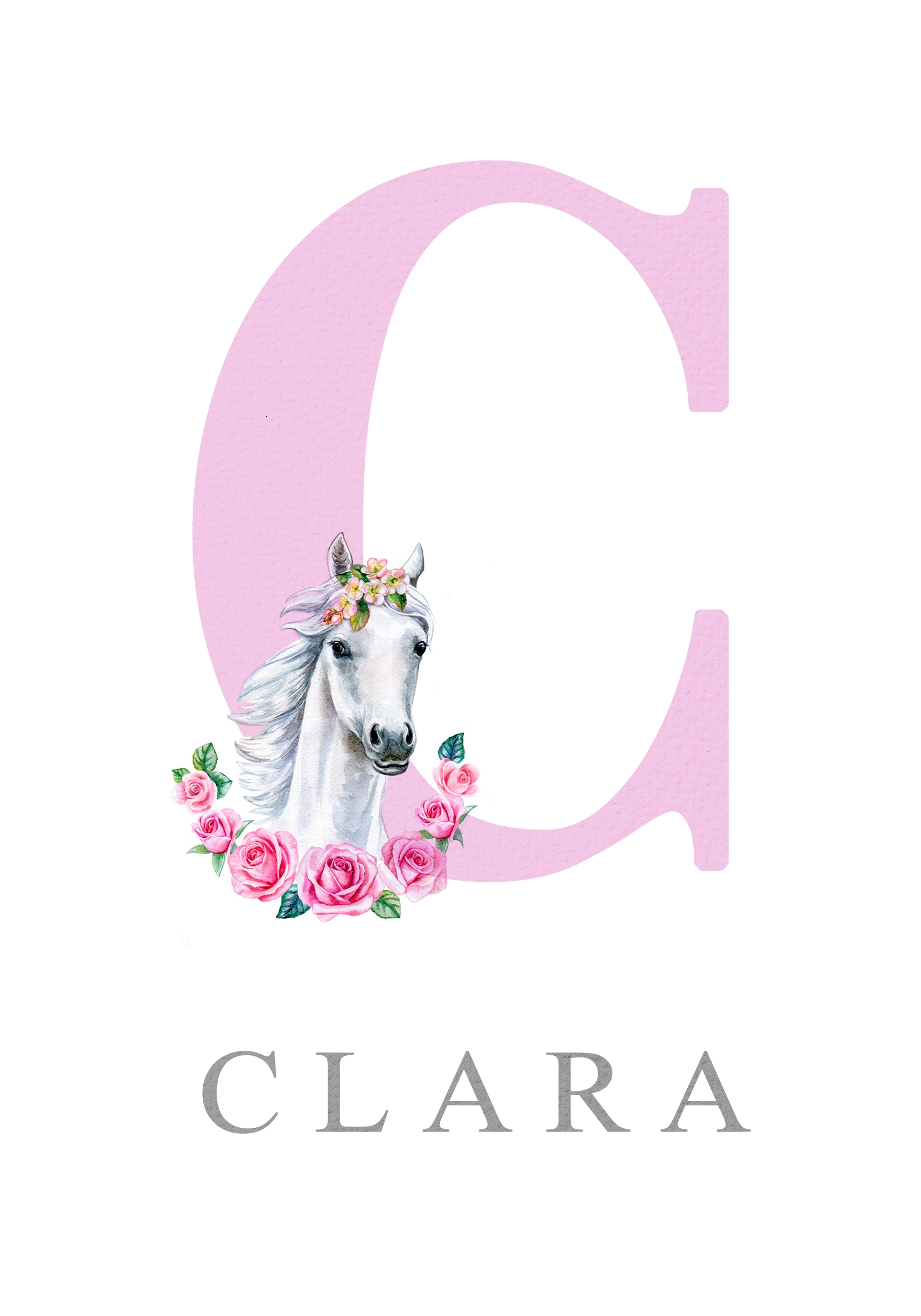 Poster -  Horse with Flowers / Personalised / Pink