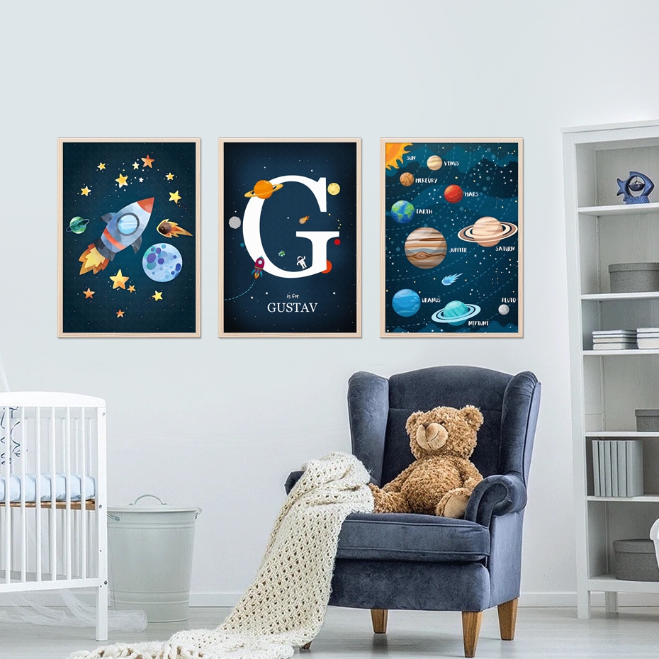 Posters - Rockets and Planets / Personalised / Set of 3