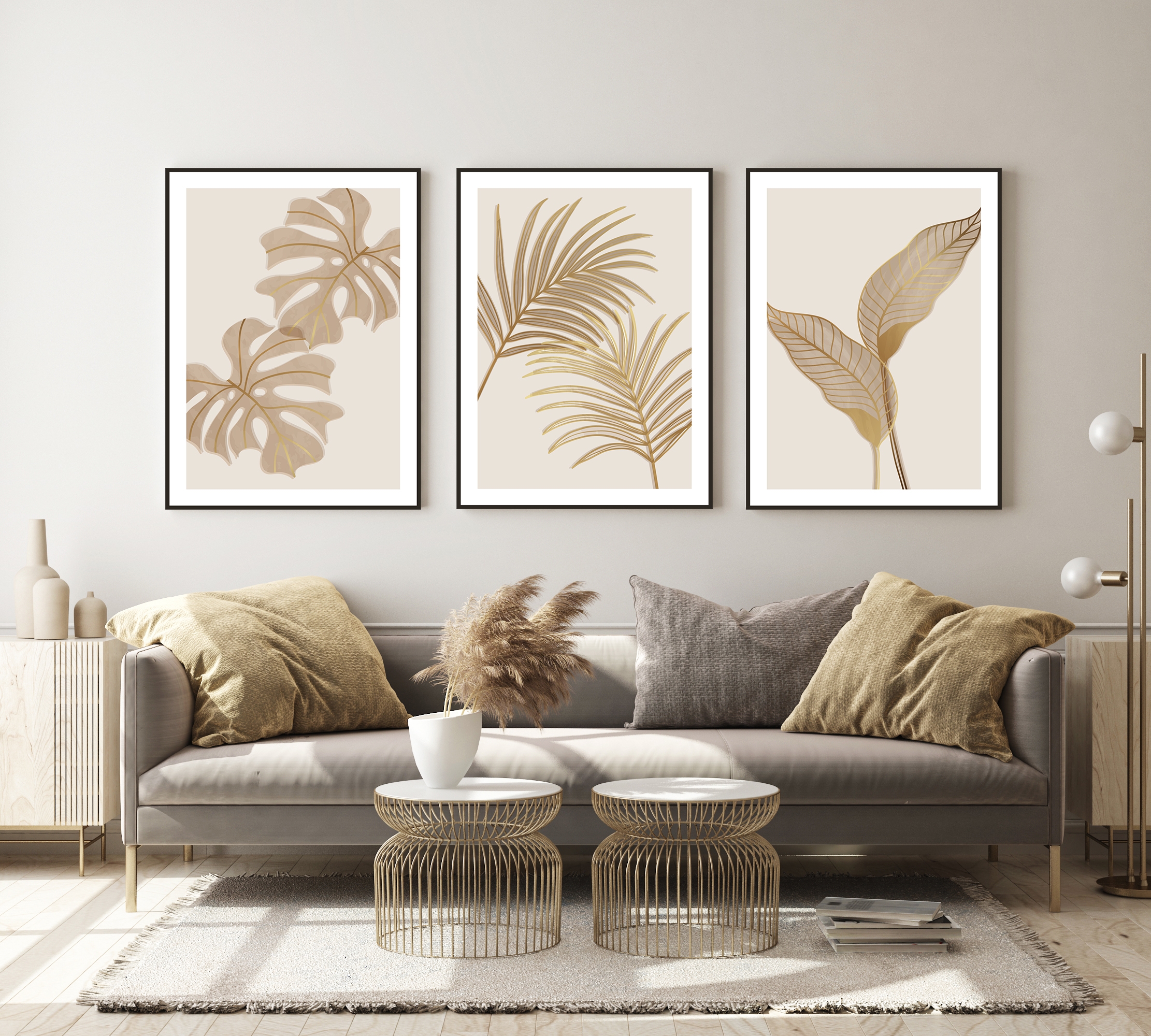 Posters - Modern Art / Leaves Beige  / Set of 3