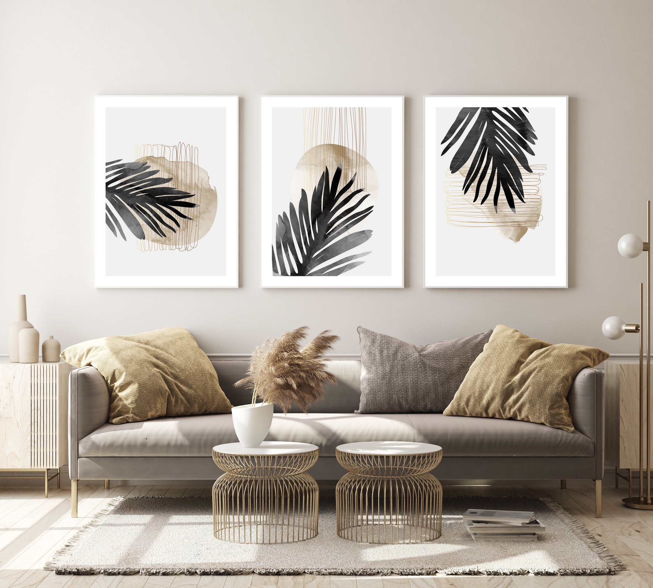 Posters - Modern Art / Black Leaf / Set of 3