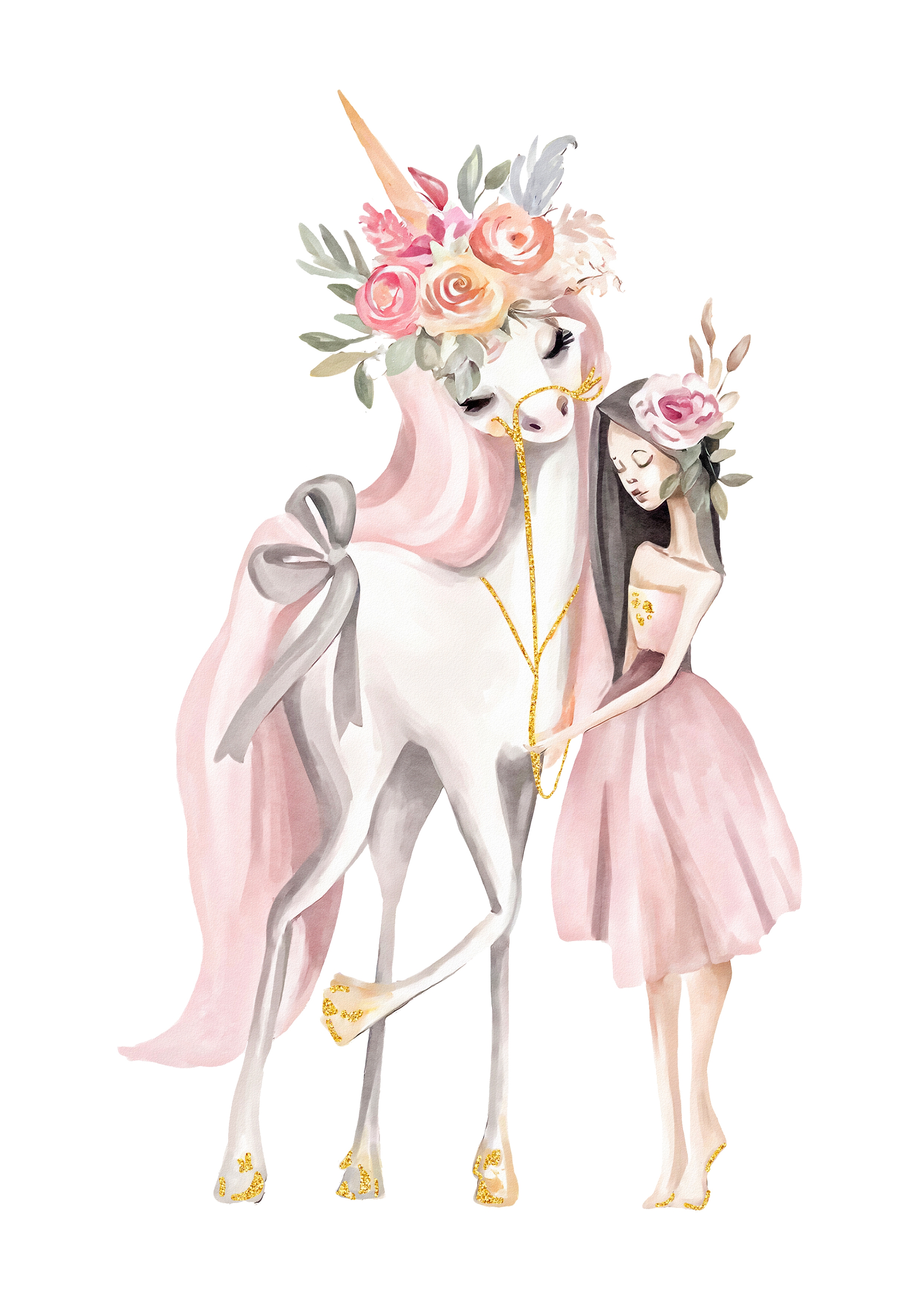 Poster - Girl and Unicorn / Pink