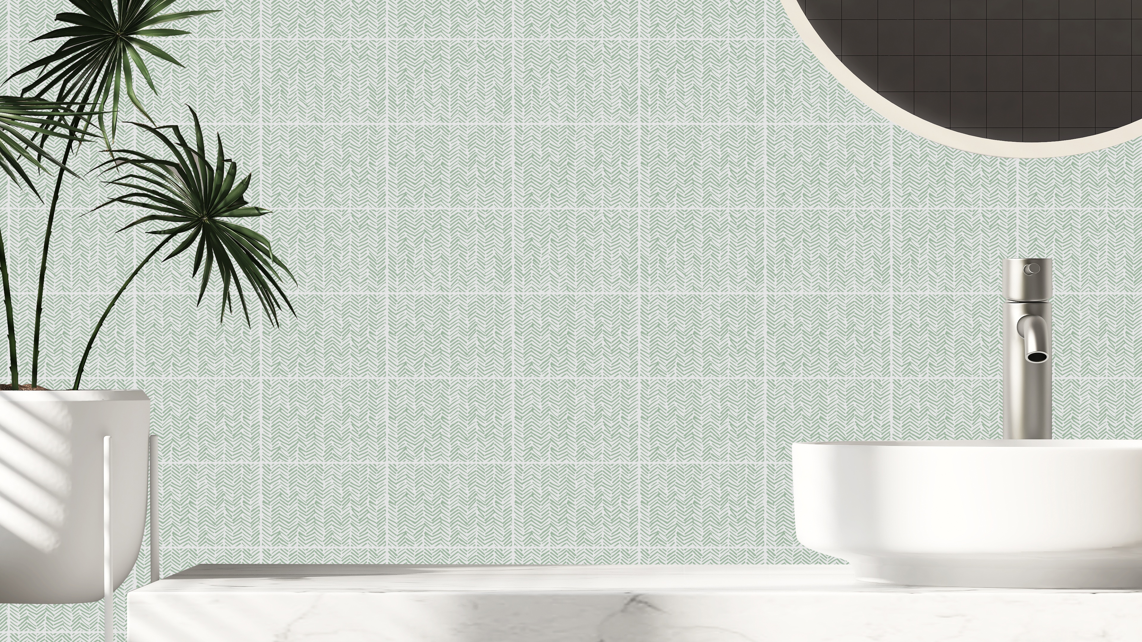 Tiles Sticker - Herringbone / Pale Green / Rectangular / 24 pcs