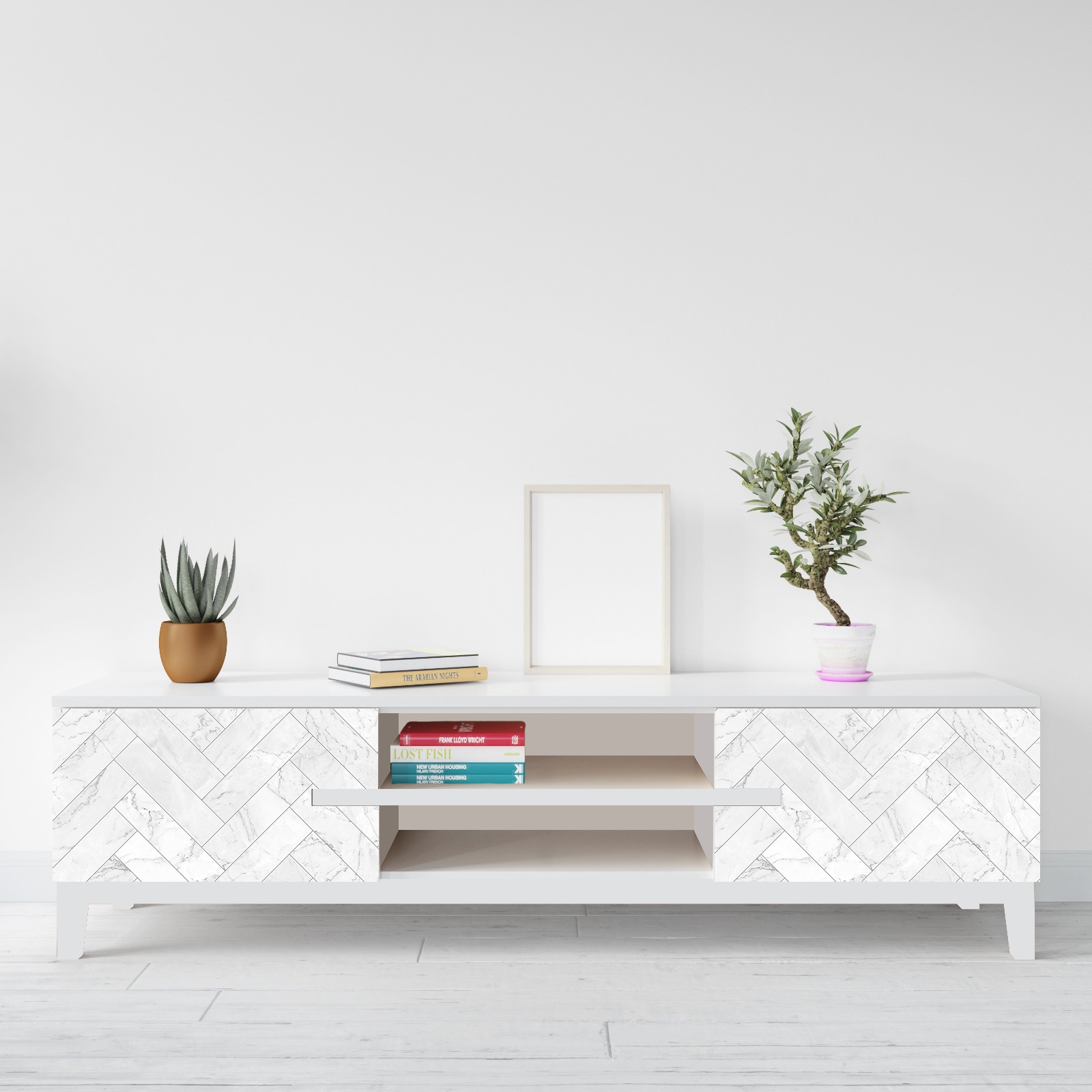 Contact Paper - White Marble Herringbone - Peel and Stick