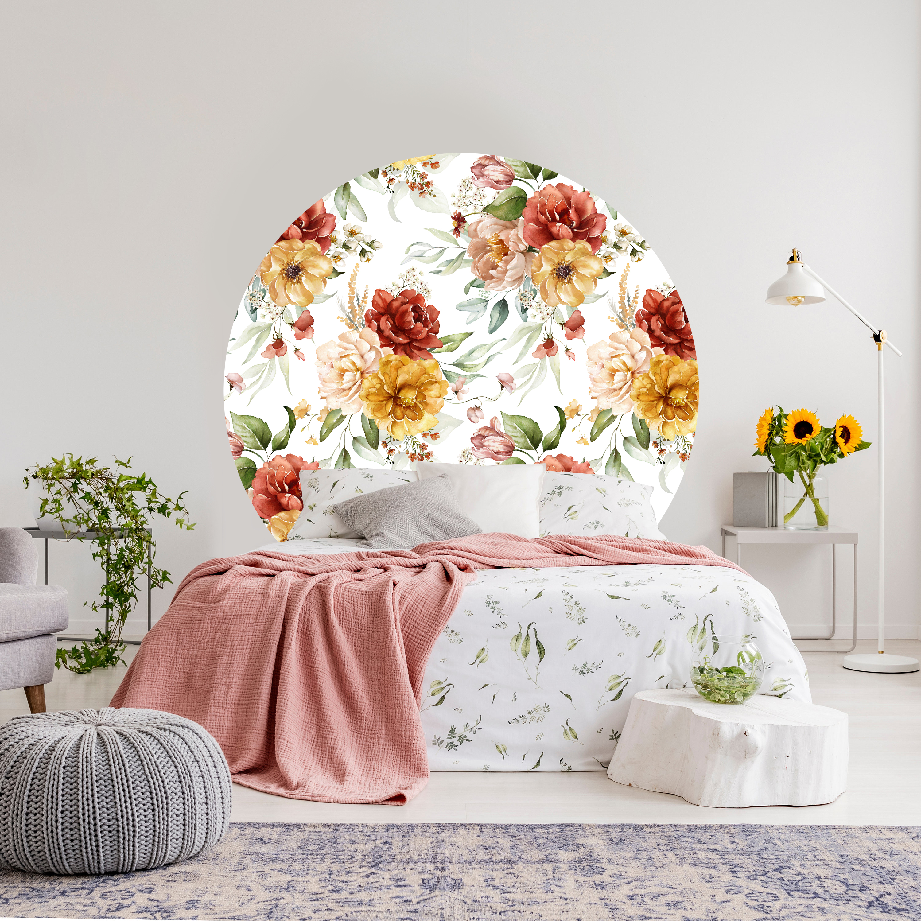 Wallsticker - Tricolor Floral Pattern / Circle