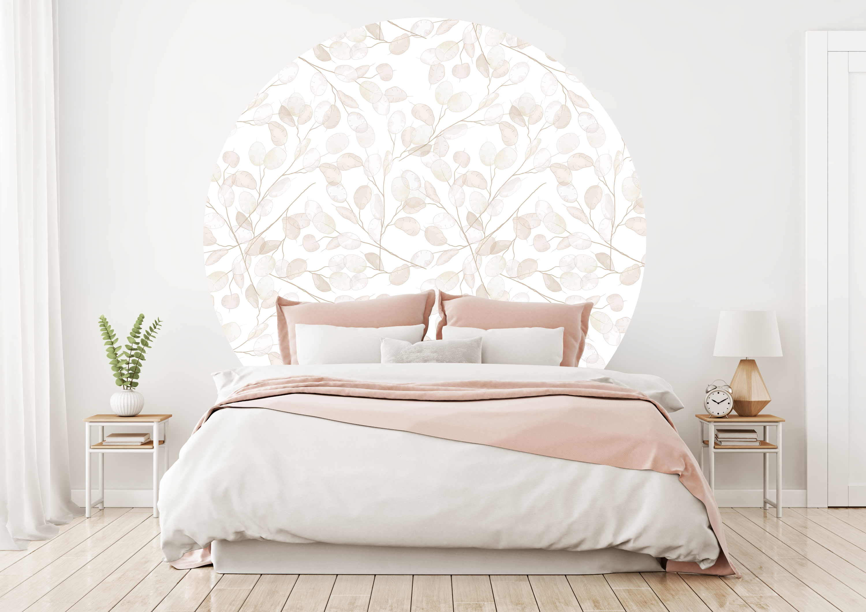 Wallsticker - Pink Leaves / Circle