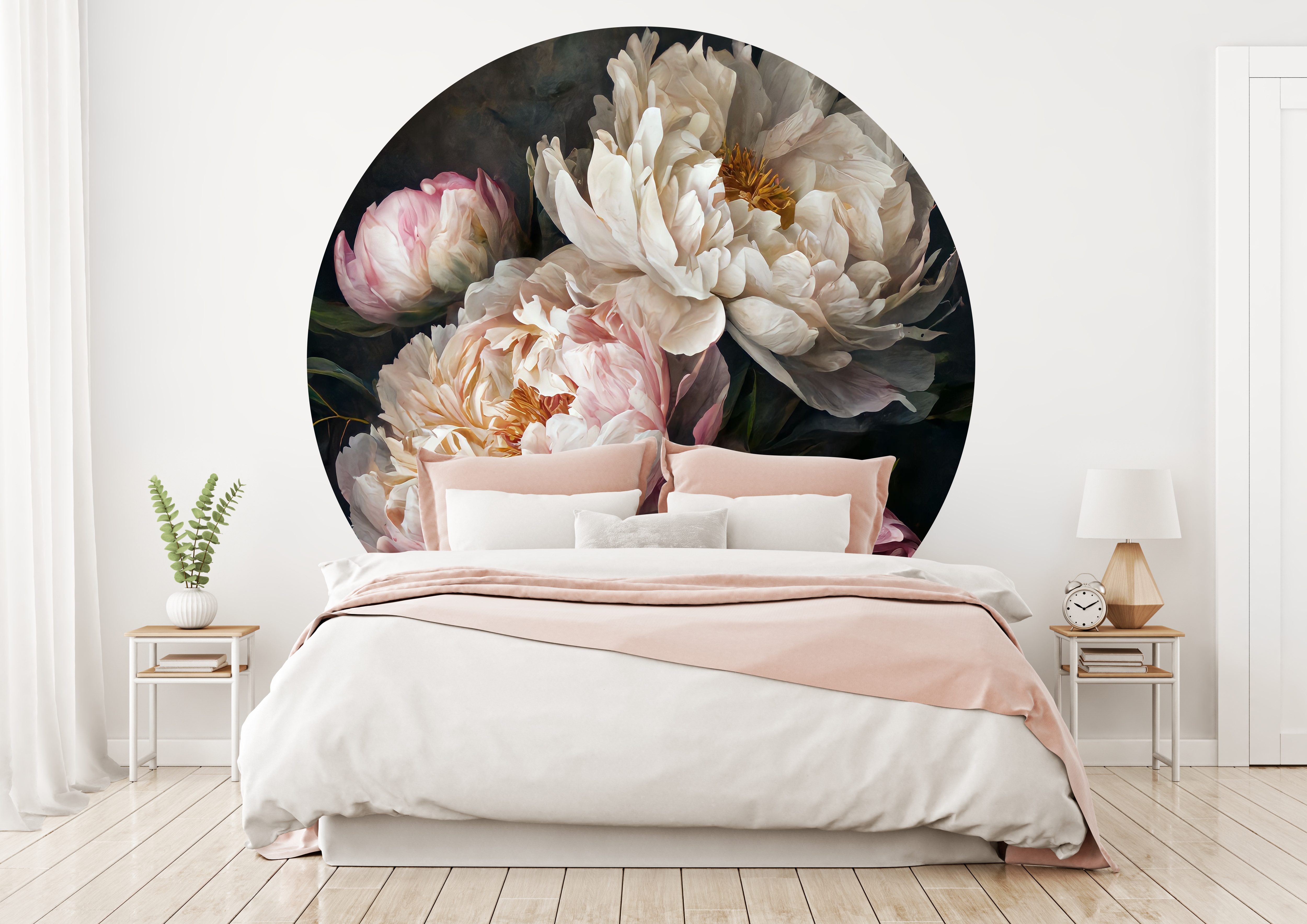 Wallsticker - Pink Peony Flowers / Circle