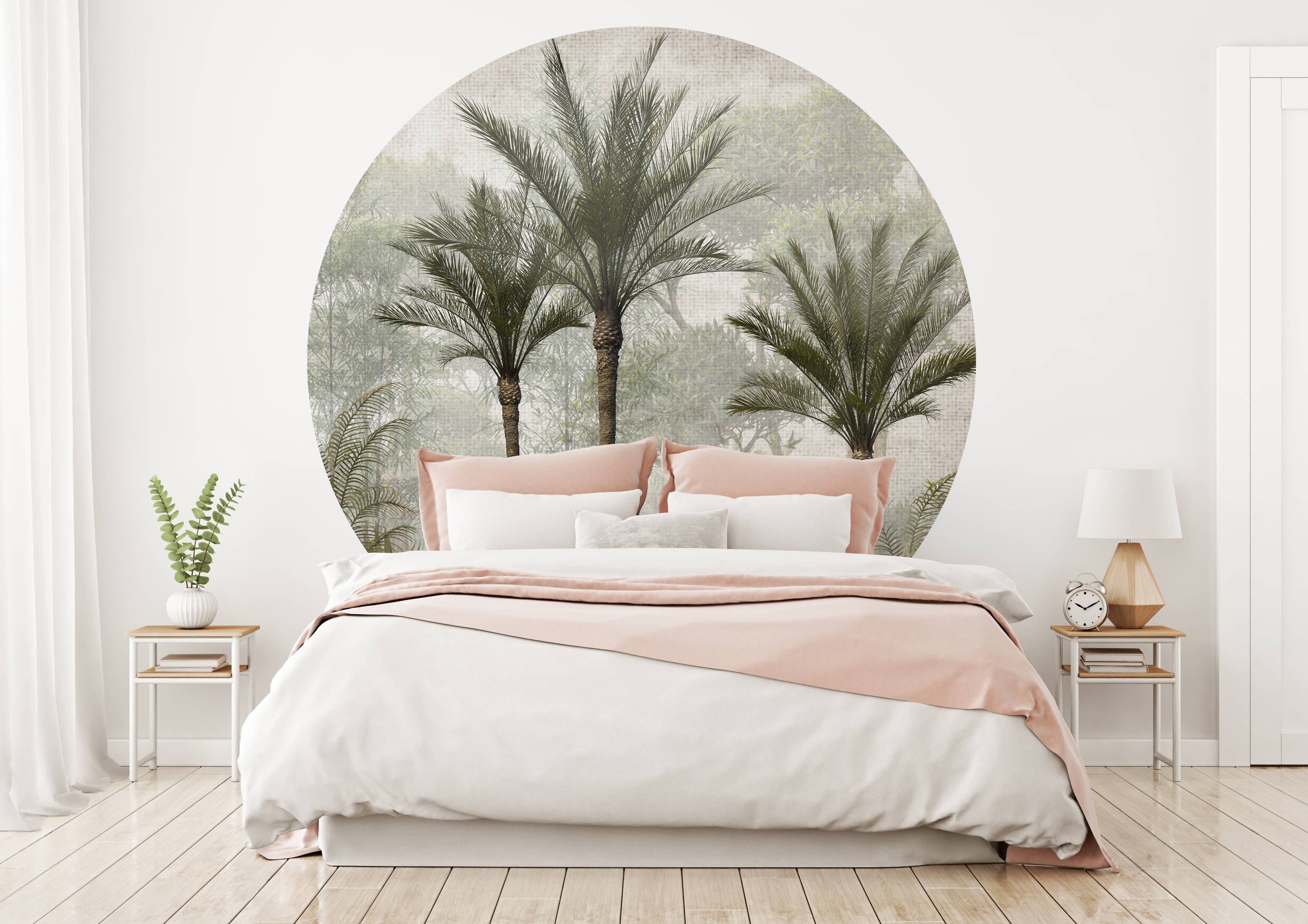 Wallsticker - Dark Green Palm Trees / Circle