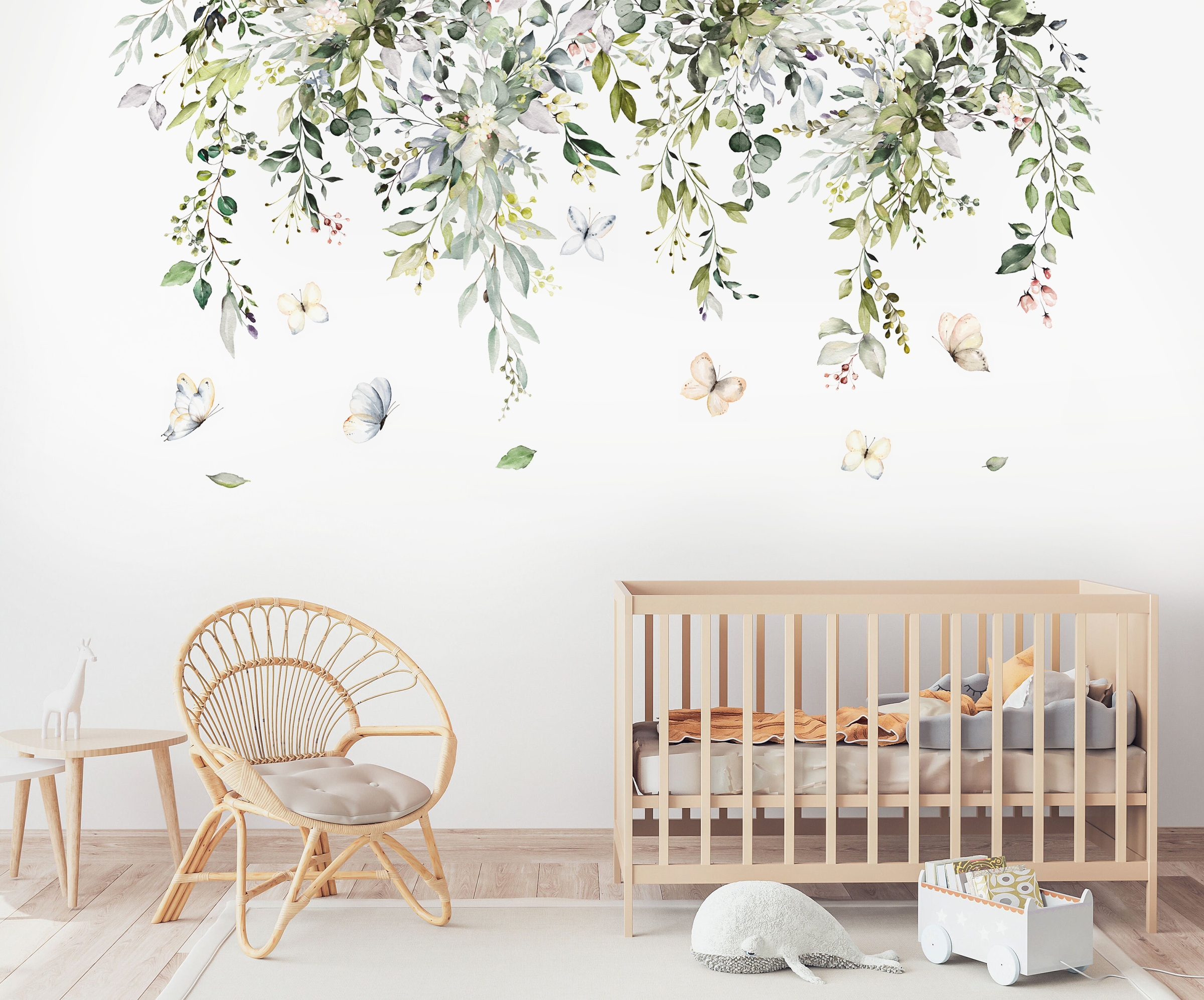 Wallsticker - Tropical Green Leaves and Butterflies